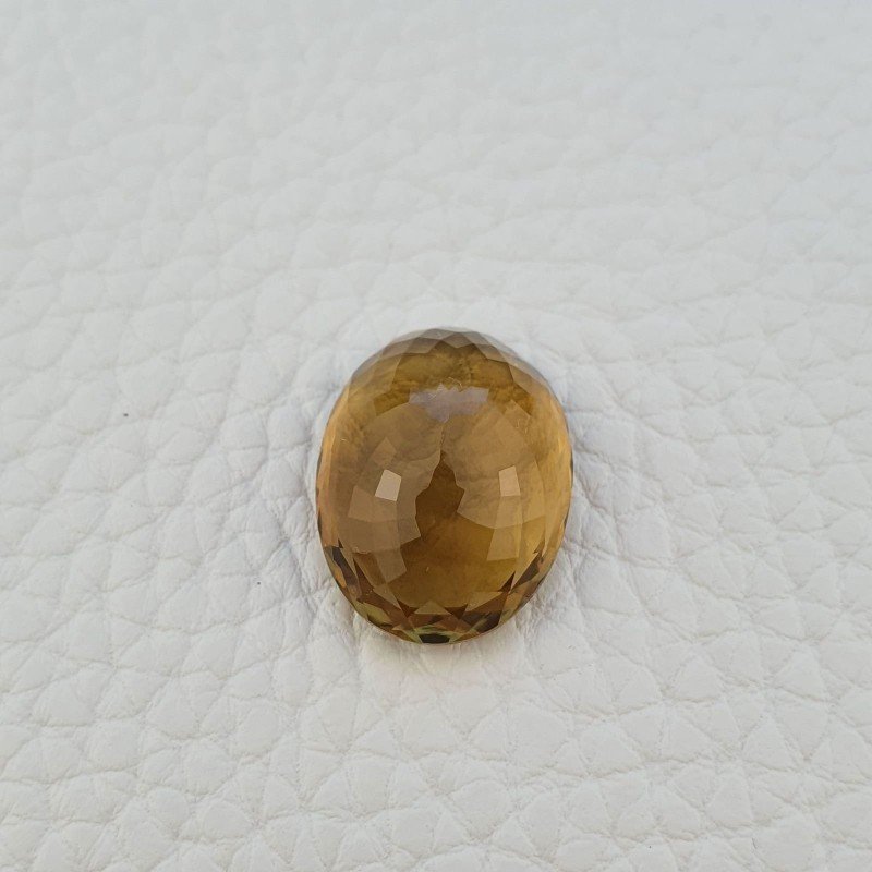 Gemma Sciolta di Quarzo Birra Naturale, Taglio Ovale Sfaccettato a Mano, 15x19x8,2 mm, 15,45 ct