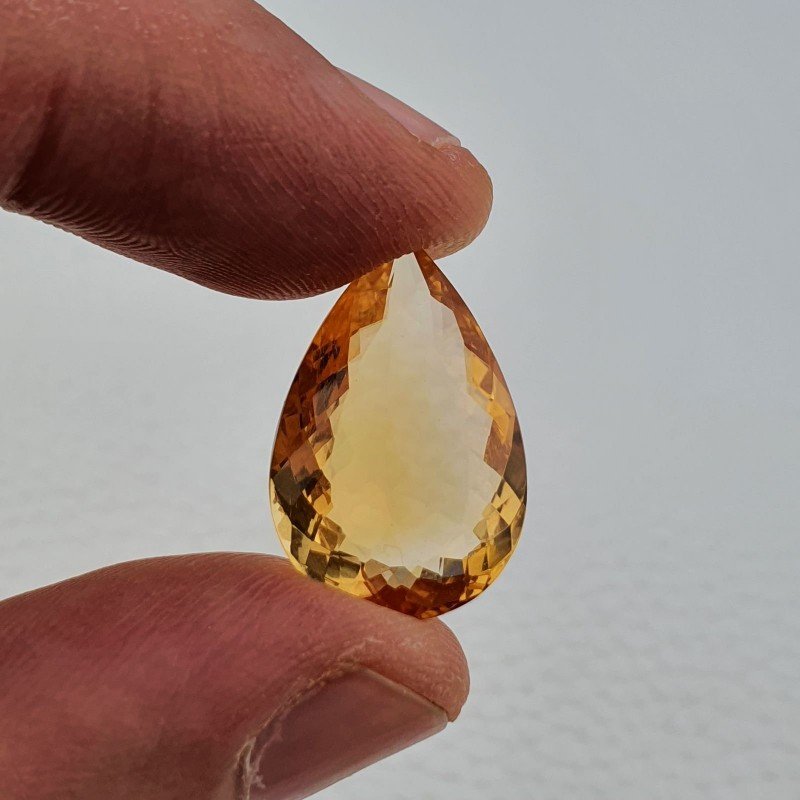 Quarzo Citrino Naturale Taglio Goccia Sfaccettata a Mano Gemma Sciolta 14X21X7mm 11,35 Carati 1pz
