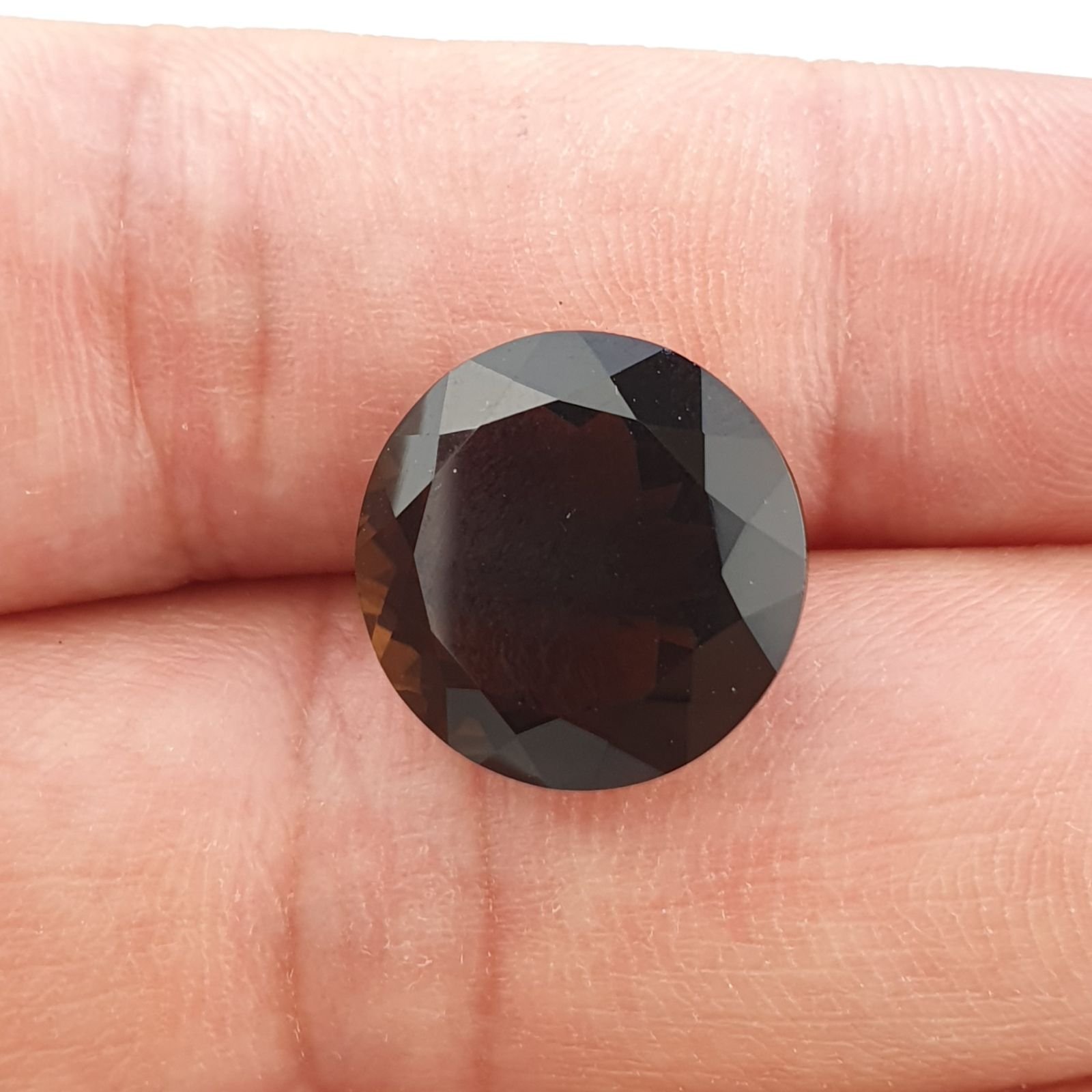 Quarzo Fumè Naturale Taglio Tondo Sfaccettata a Mano Gemma Sciolta 15X15X8mm 10,30 Carati 1pz