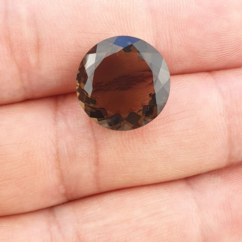 Quarzo Fumè Naturale Taglio Tondo Sfaccettata a Mano Gemma Sciolta 16X16X8mm 11,10 Carati 1pz
