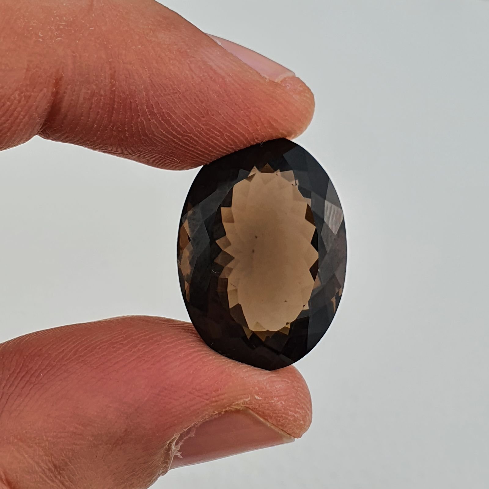 Quarzo Fumè Naturale Taglio Ovale Sfaccettata a Mano Gemma Sciolta 16X22X10mm 20,40 Carati 1pz
