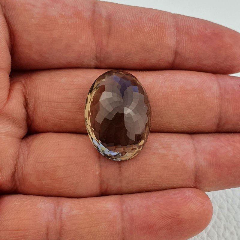 Quarzo Fumè Naturale Taglio Ovale Sfaccettata a Mano Gemma Sciolta 19X25X10mm 31,90 Carati 1pz