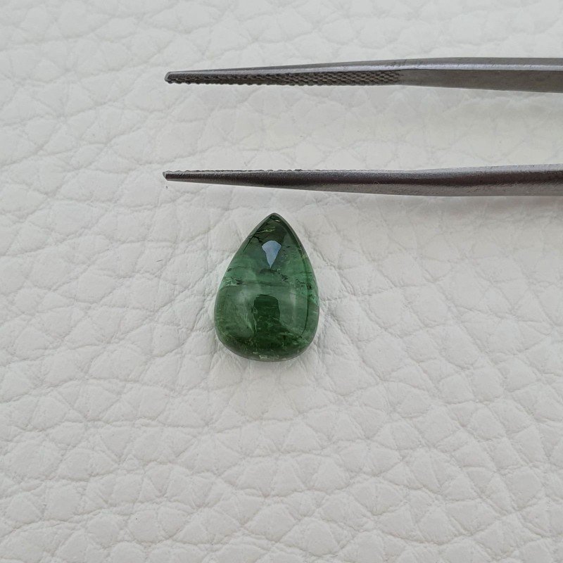 Tormalina Verde Naturale Forma Goccia Piatto Cabochon Liscio Fatto a Mano 12X8X6mm 5,50 Carati 1pz