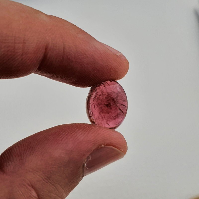 Tormalina Rosa Rubellite Naturale Forma Ovale Piatto Cabochon Liscio Fatto a Mano 15X11,5X5mm 7,60 ct