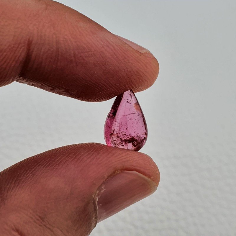 Tormalina Rosa Rubellite Naturale Forma Goccia Piatto Cabochon Liscio Fatto a Mano 13X8X5mm 3,80 ct