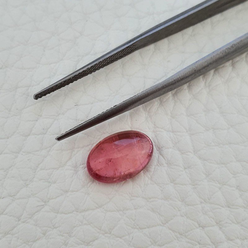 Tormalina Rosa Rubellite Naturale Forma Ovale Piatto Cabochon Liscio Fatto a Mano 12X8X4mm 3,45 ct