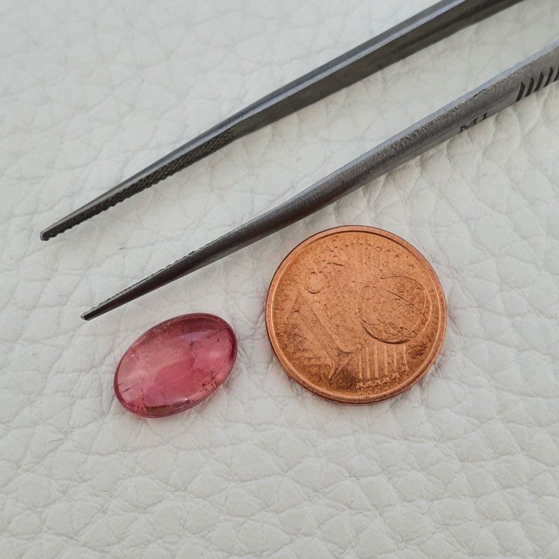Tormalina Rosa Rubellite Naturale Forma Ovale Piatto Cabochon Liscio Fatto a Mano 12X8X4mm 3,45 ct