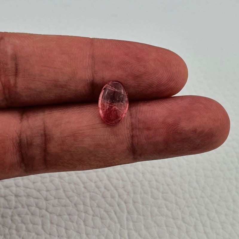 Tormalina Rosa Rubellite Naturale Forma Ovale Piatto Cabochon Liscio Fatto a Mano 12X8X4mm 3,45 ct