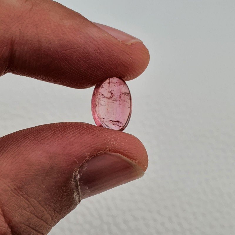 Tormalina Rosa Rubellite Naturale Forma Ovale Piatto Cabochon Liscio Fatto a Mano 12X8X4mm 3,45 ct