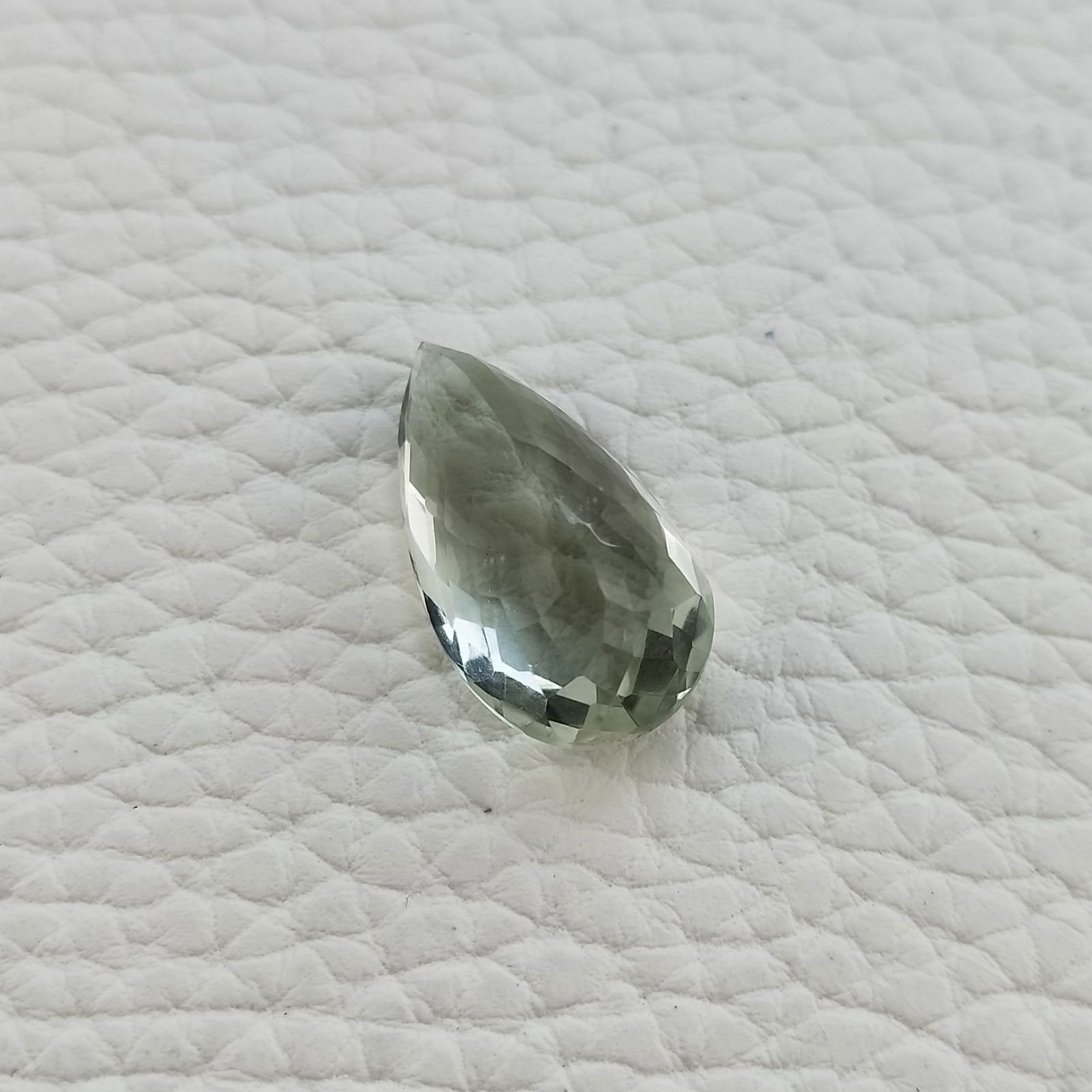 Ametista Verde Prasiolite Taglio Goccia Sfaccettata Fatto a Mano Gemma Sciolte 21X12X9mm 13,35 Carati 1pz