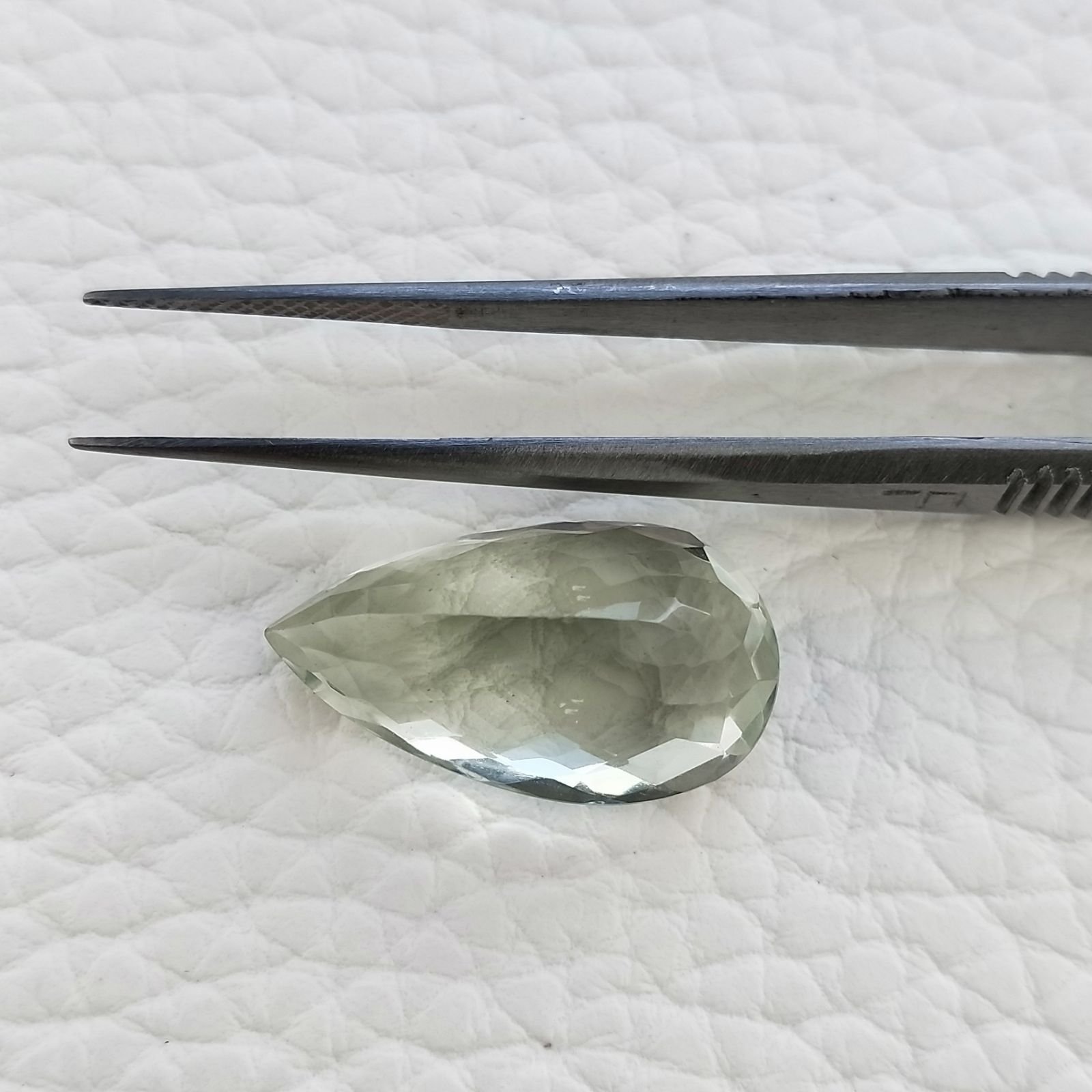 Ametista Verde Prasiolite Taglio Goccia Sfaccettata Fatto a Mano Gemma Sciolte 21X12X9mm 13,35 Carati 1pz