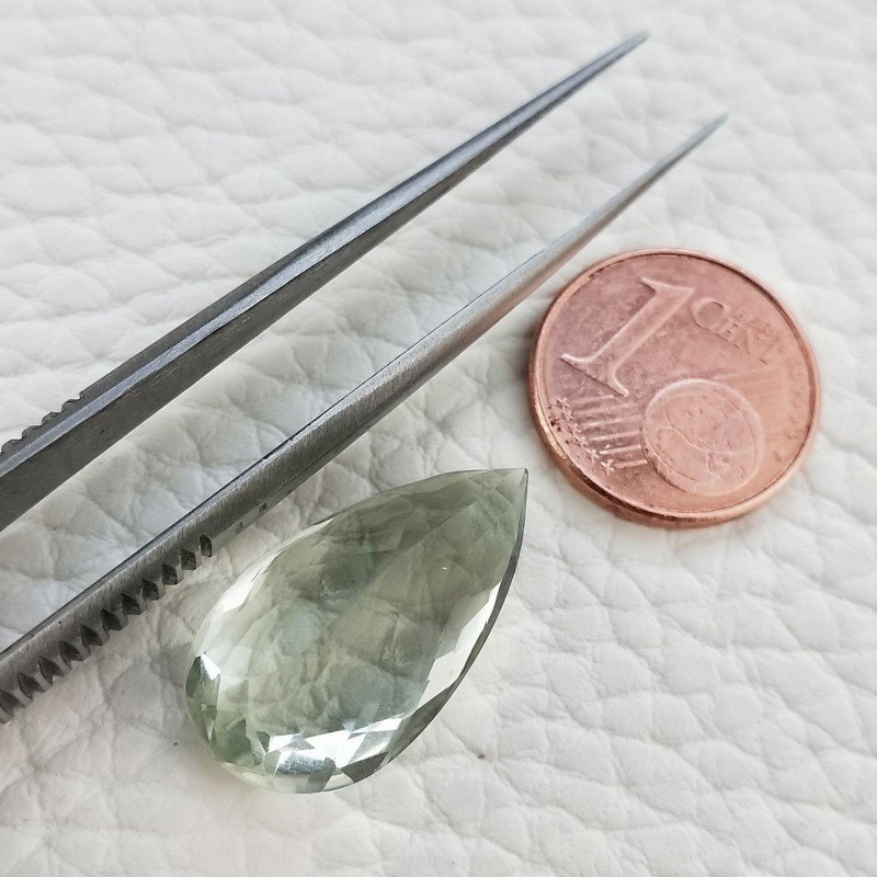 Ametista Verde Prasiolite Taglio Goccia Sfaccettata Fatto a Mano Gemma Sciolte 21X12X9mm 13,35 Carati 1pz