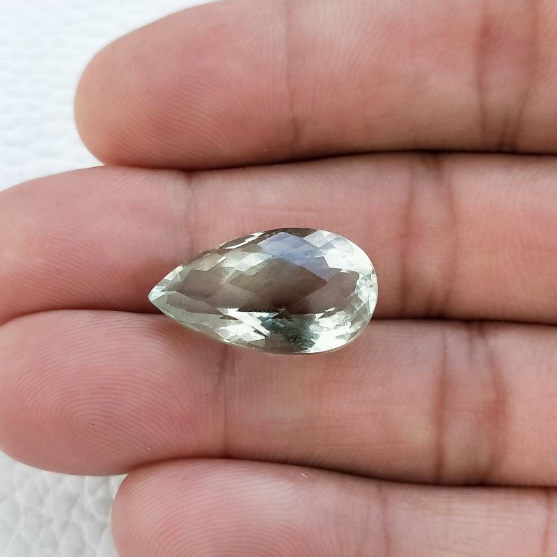 Ametista Verde Prasiolite Taglio Goccia Sfaccettata Fatto a Mano Gemma Sciolte 21X12X9mm 13,35 Carati 1pz