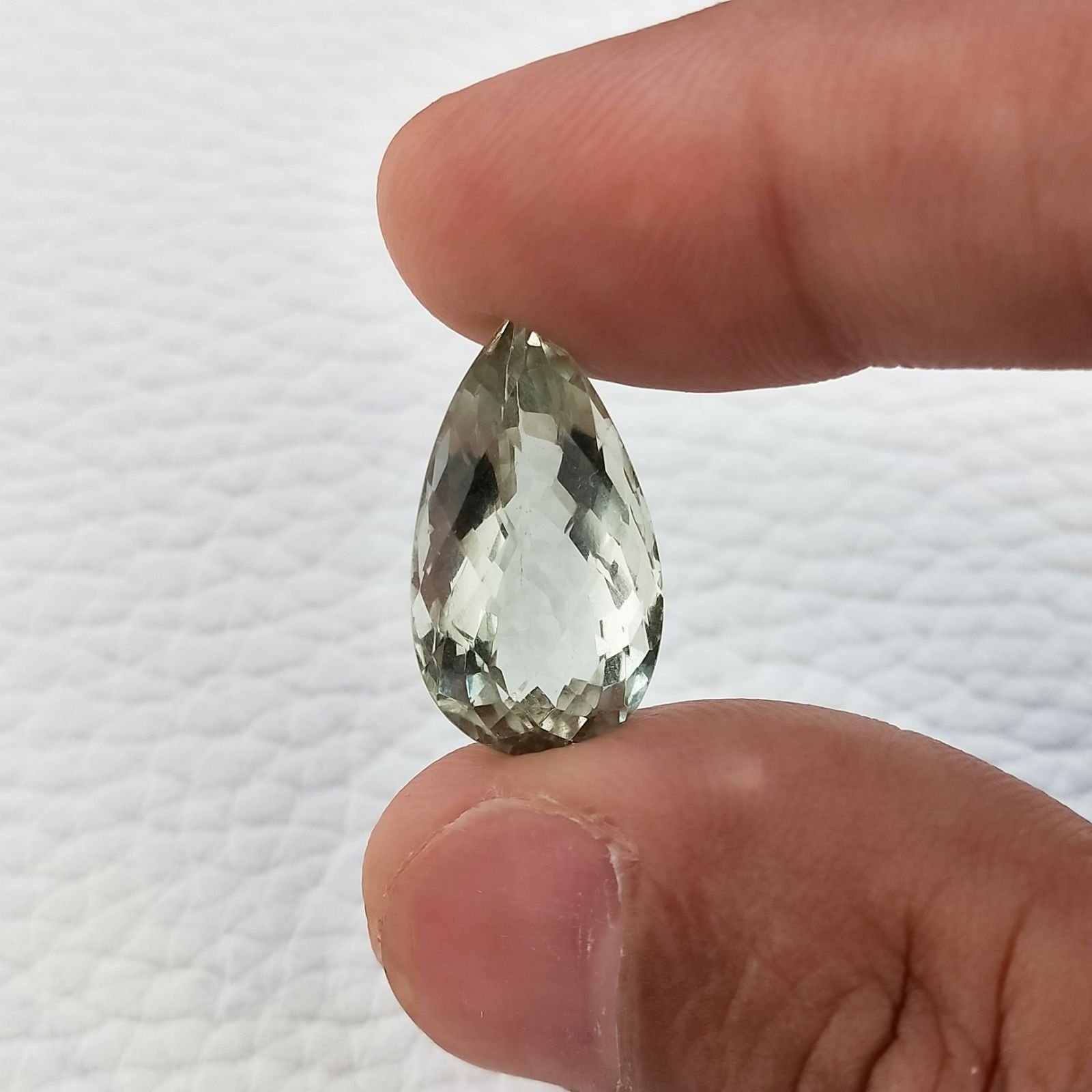 Ametista Verde Prasiolite Taglio Goccia Sfaccettata Fatto a Mano Gemma Sciolte 21X12X9mm 13,35 Carati 1pz