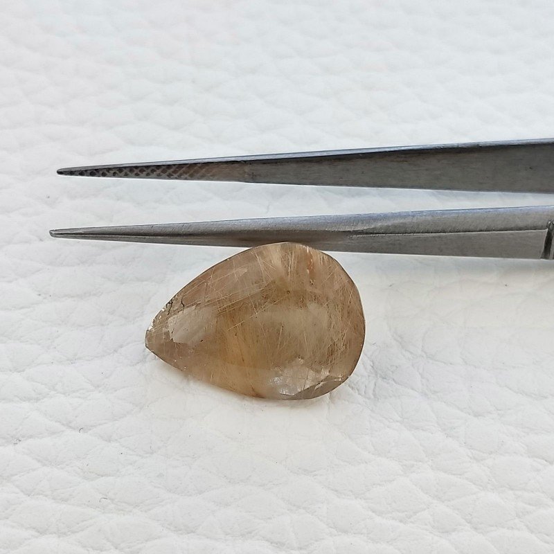 Quarzo Rutilato Dorato Naturale Taglio Goccia Sfaccettato a Mano Gemma Sciolta 12X17mm 10.10 Carati 1pz