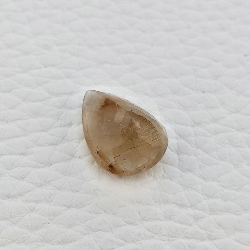 Gemma Sciolta di Quarzo Rutilato Dorato Naturale, Taglio Goccia Sfaccettato a Mano, 12x17 mm, 10,10 ct