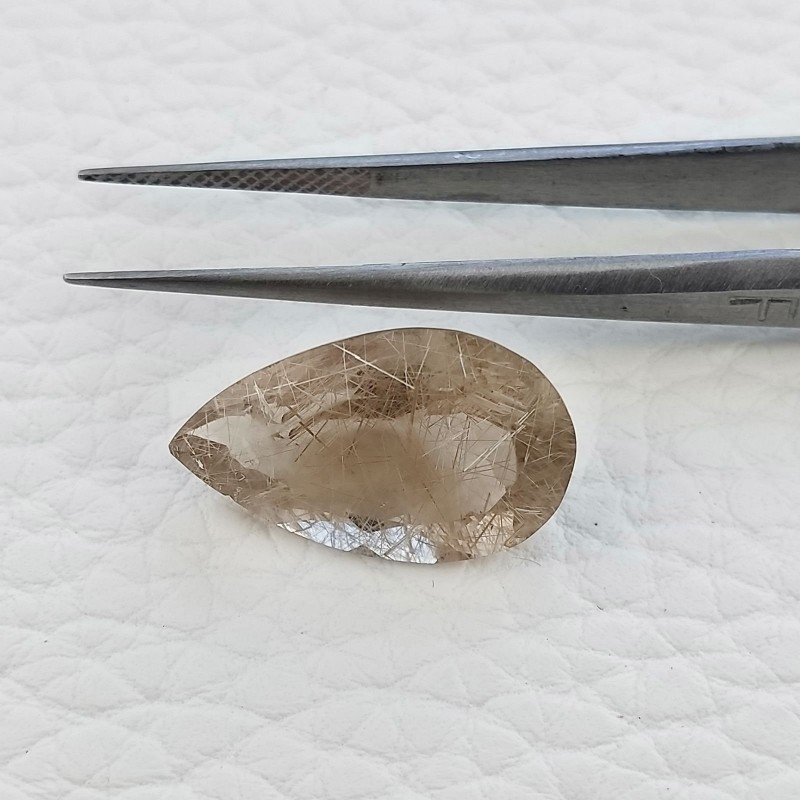 Quarzo Rutilato Dorato Naturale Taglio Goccia Sfaccettato a Mano Gemma Sciolta 12X19mm 9.60 Carati 1pz
