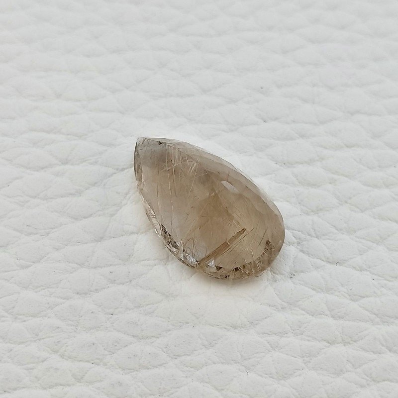 Gemma Sciolta di Quarzo Rutilato Dorato Naturale, Taglio Goccia Sfaccettato a Mano, 12x19 mm, 9,60 ct