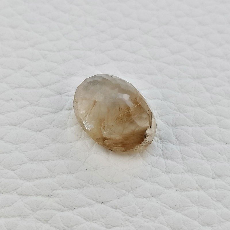 Gemma Sciolta di Quarzo Rutilato Dorato Naturale, Taglio Ovale Sfaccettato a Mano, 12x16 mm, 11,10 ct