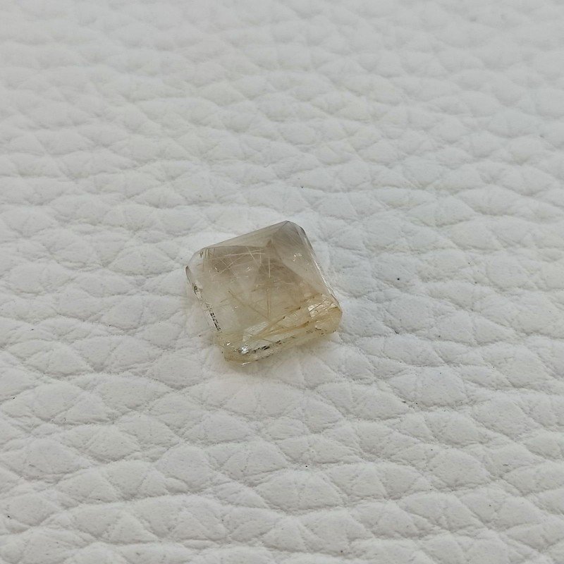 Gemma Sciolta di Quarzo Rutilato Dorato Naturale, Taglio Smeraldo Quadrato Sfaccettato a Mano, 9 mm, 4,50 ct