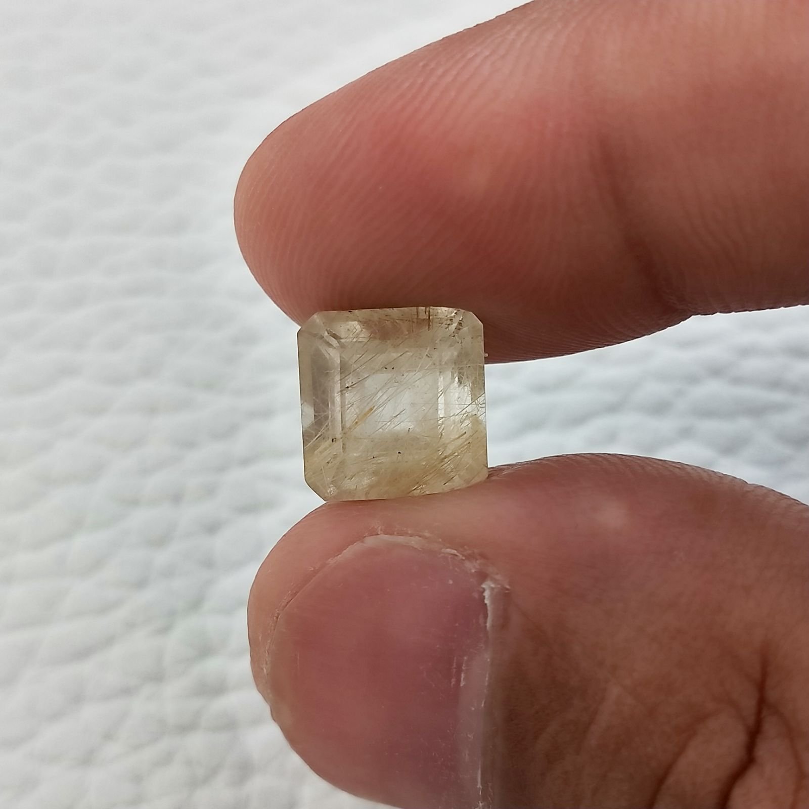 Quarzo Rutilato Dorato Naturale Taglio Smeraldo Quadrato Sfaccettato a Mano Gemma Sciolta 9mm 4.50 Carati 1pz