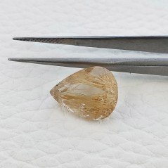 Quarzo Rutilato Dorato Naturale Taglio Goccia Sfaccettato a Mano Gemma Sciolta 12X15mm 7.30 Carati 1pz