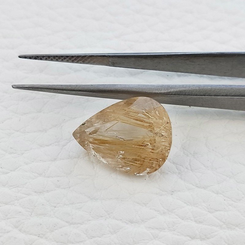 Quarzo Rutilato Dorato Naturale Taglio Goccia Sfaccettato a Mano Gemma Sciolta 12X15mm 7.30 Carati 1pz