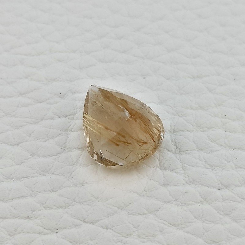 Gemma Sciolta di Quarzo Rutilato Dorato Naturale, Taglio Goccia Sfaccettato a Mano, 12x15 mm, 7,30 ct