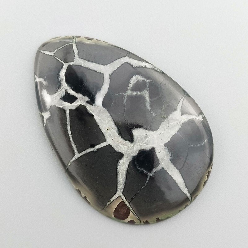 Settario Nero Naturale Forma Goccia Piatto Cabochon Liscio Fatto a Mano 46X31X5mm 12,61GM