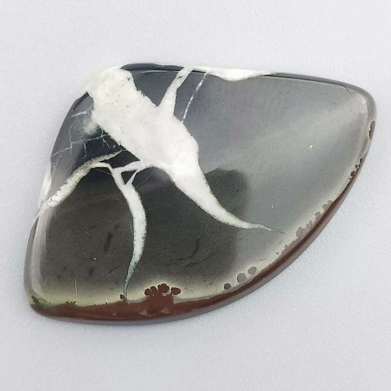 Settario Nero Naturale Forma Fantasia Piatto Cabochon Liscio Fatto a Mano 40X27X4mm 7,96GM