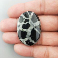 Settario Nero Naturale Forma Ovale Piatto Cabochon Liscio Fatto a Mano 39X28X5mm 10,44GM