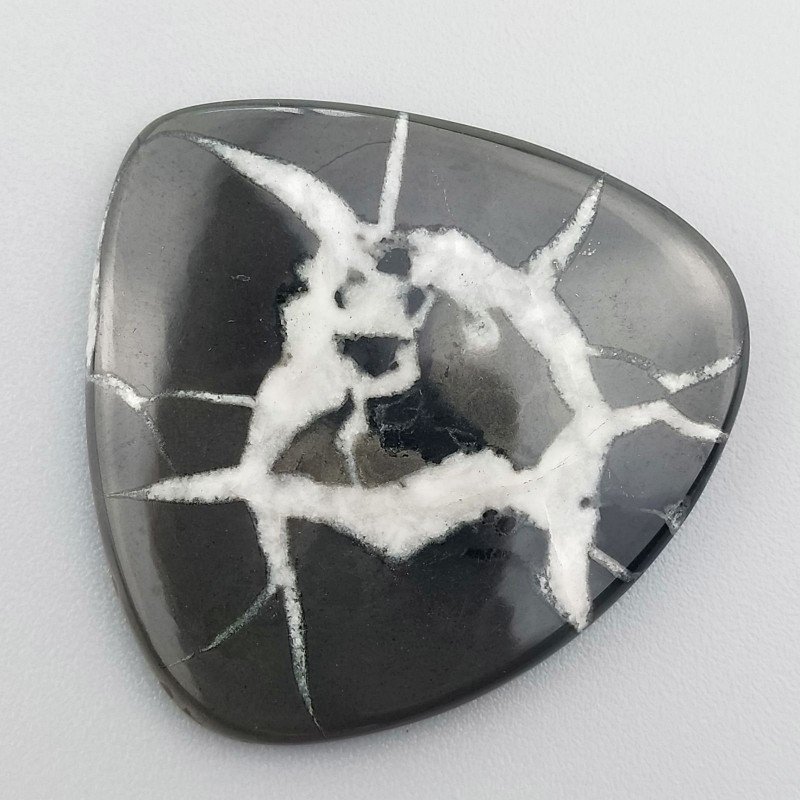 Settario Nero Naturale Forma Cuore Piatto Cabochon Liscio Fatto a Mano 36X34X4mm 10,44GM
