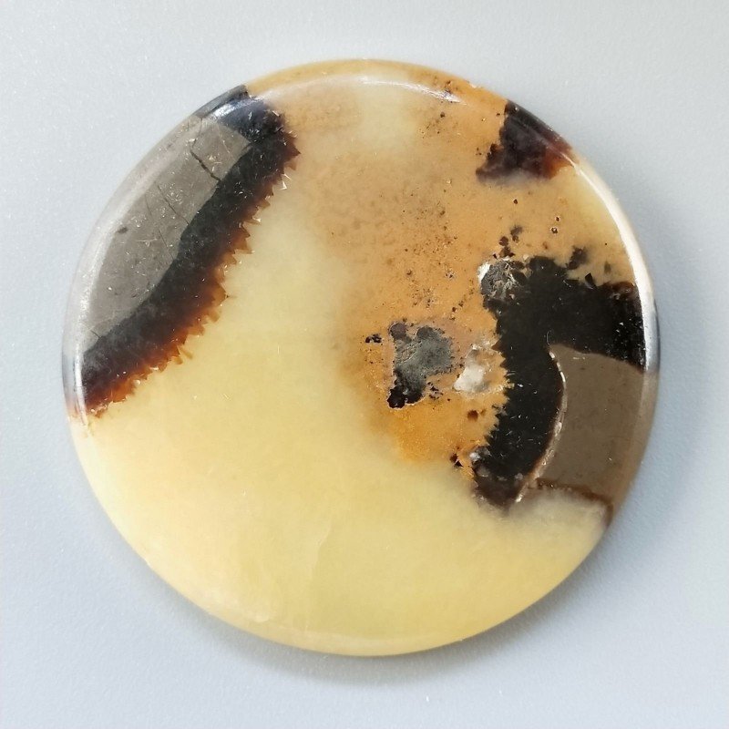 Settario Giallo Naturale Forma Tondo Piatto Cabochon Liscio Fatto a Mano 45X5mm 19,80gm 1pz