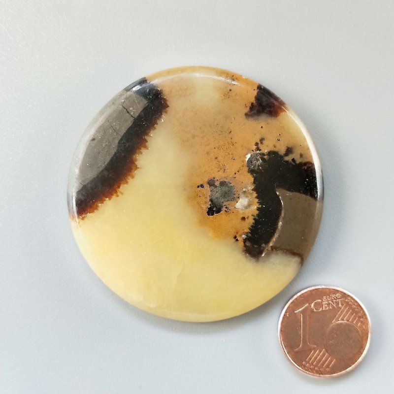 Cabochon di Settario Giallo Naturale Tondo, Piatto e Liscio, 45x5 mm, 19,80 g, Fatto a Mano