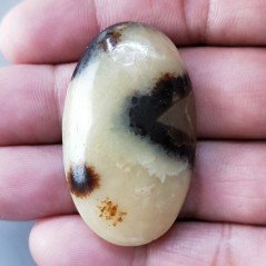 Settario Giallo Naturale Forma Ovale Piatto Cabochon Liscio Fatto a Mano 43X26X8mm 14,44gm 1pz