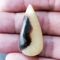 Settario Giallo Naturale Forma Goccia Piatto Cabochon Liscio Fatto a Mano 37X17X7mm 7,21gm 1pz
