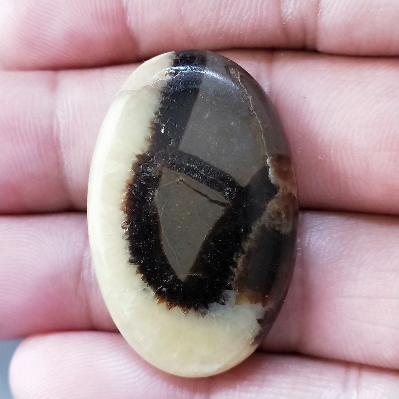 Settario Giallo Naturale Forma Ovale Piatto Cabochon Liscio Fatto a Mano 36X24X6mm 9gm 1pz