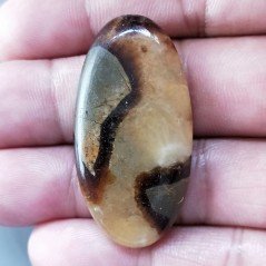 Settario Giallo Naturale Forma Ovale Piatto Cabochon Liscio Fatto a Mano 42X22X6mm 9,37gm 1pz