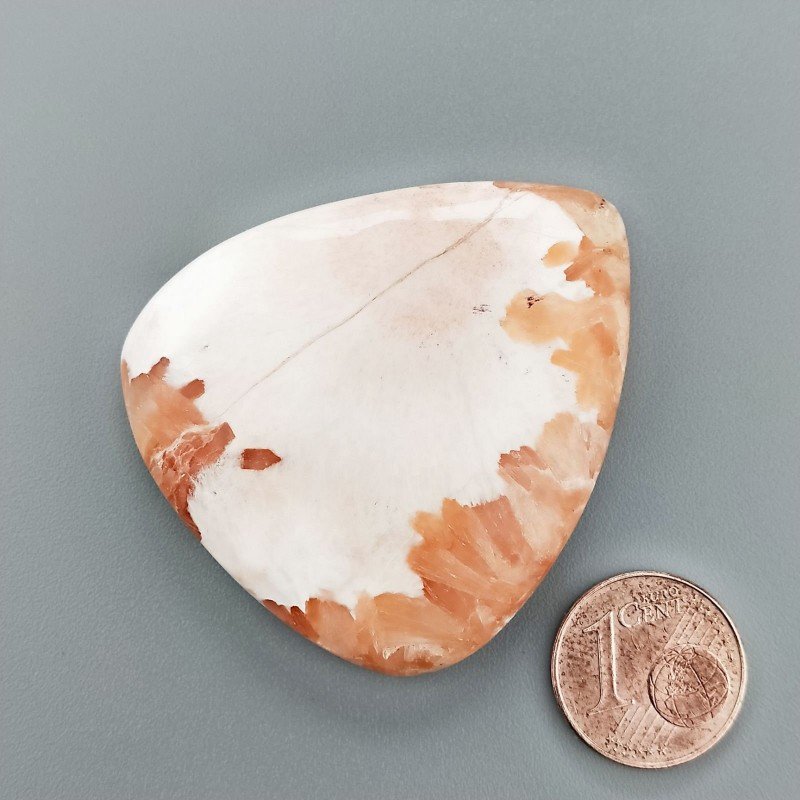 Scolecite Rosa Naturale Forma Goccia Piatto Cabochon Liscio Fatto a Mano 45X40mm 16,02gm 1pz