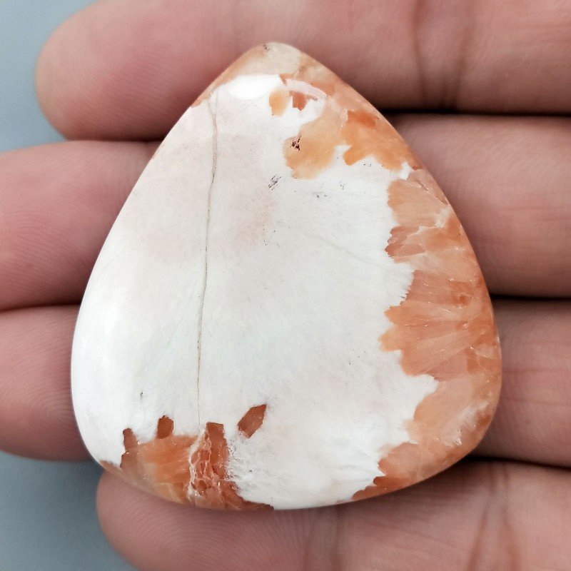 Scolecite Rosa Naturale Forma Goccia Piatto Cabochon Liscio Fatto a Mano 45X40mm 16,02gm 1pz