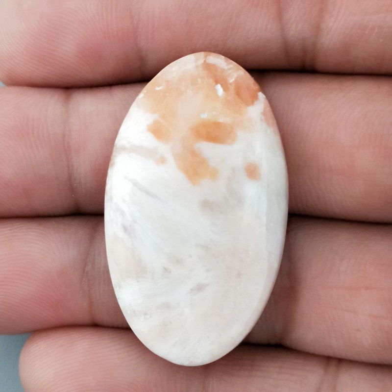 Scolecite Rosa Naturale Forma Ovale Piatto Cabochon Liscio Fatto a Mano 37X22X6mm 6,80gm 1pz