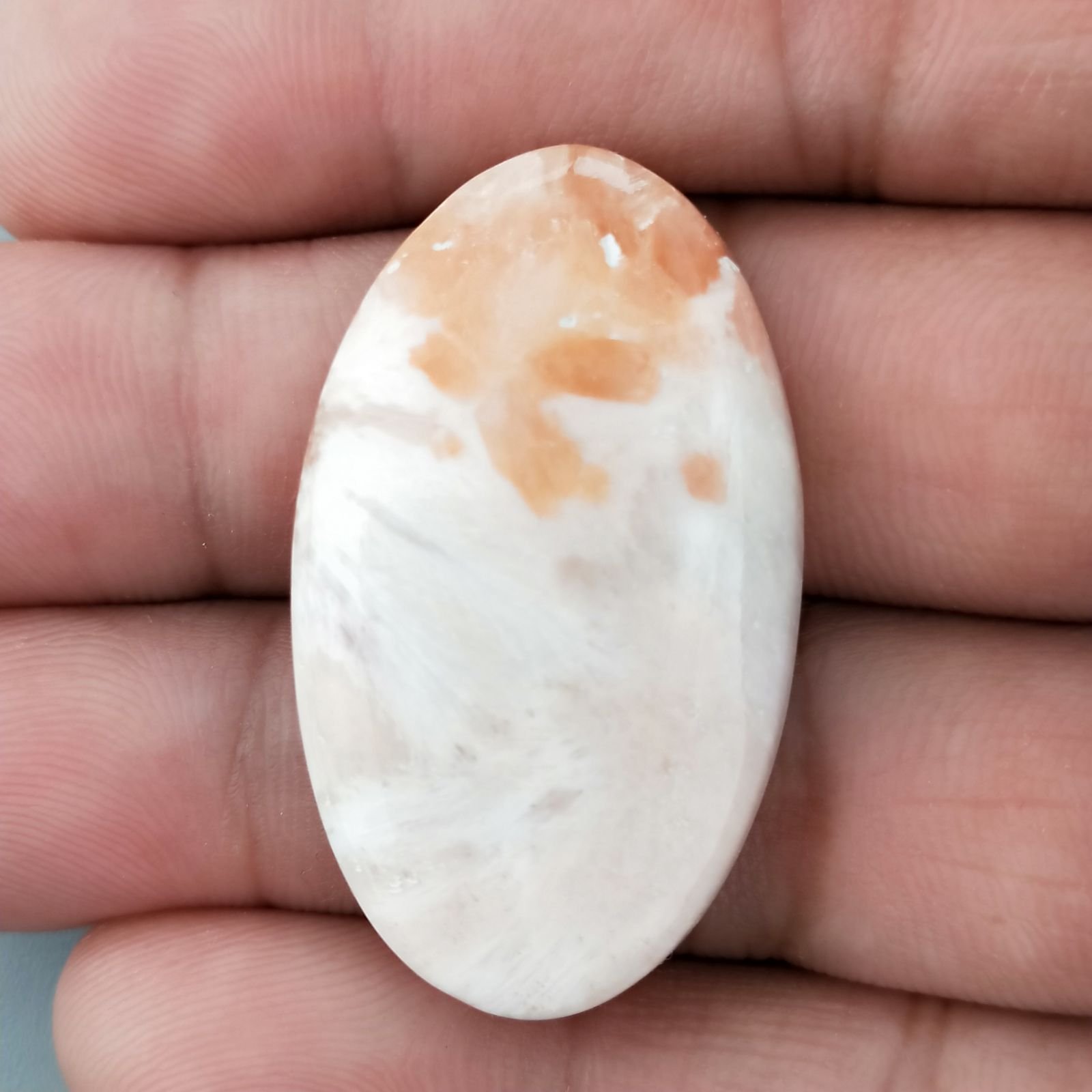 Scolecite Rosa Naturale Forma Ovale Piatto Cabochon Liscio Fatto a Mano 37X22X6mm 6,80gm 1pz