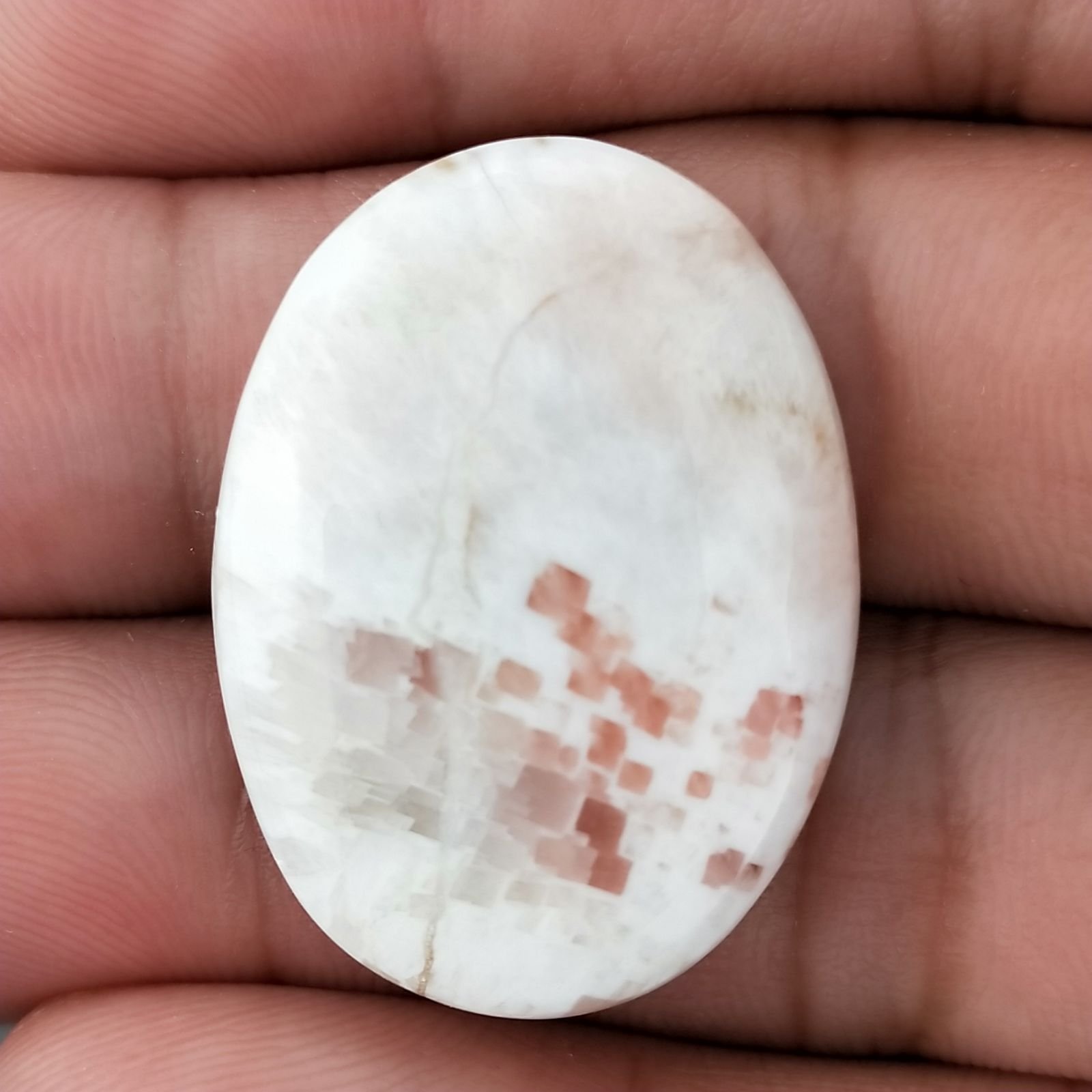 Scolecite Rosa Naturale Forma Ovale Piatto Cabochon Liscio Fatto a Mano 30X23X5mm 5,50gm 1pz