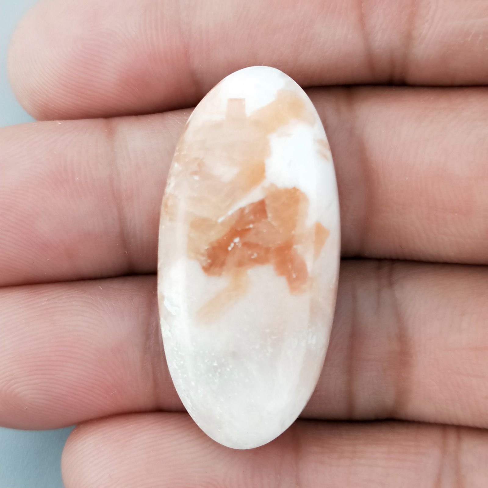 Scolecite Rosa Naturale Forma Ovale Piatto Cabochon Liscio Fatto a Mano 37X17X6mm 5,90gm 1pz