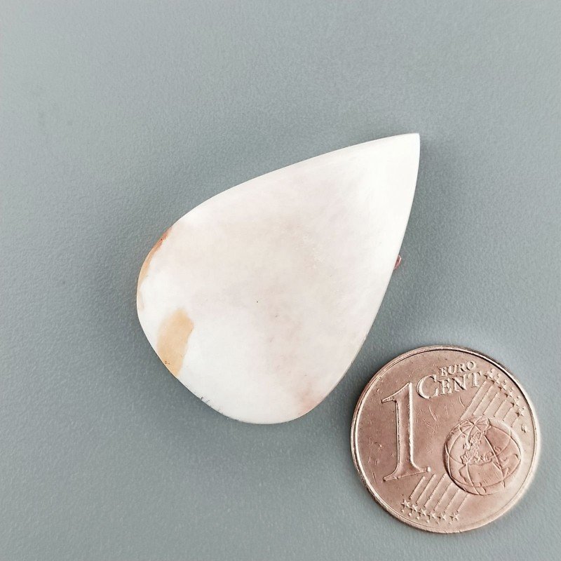 Cabochon di Scolecite Rosa Naturale Goccia, Piatto e Liscio, 29x20 mm, 4,79 g, Fatto a Mano