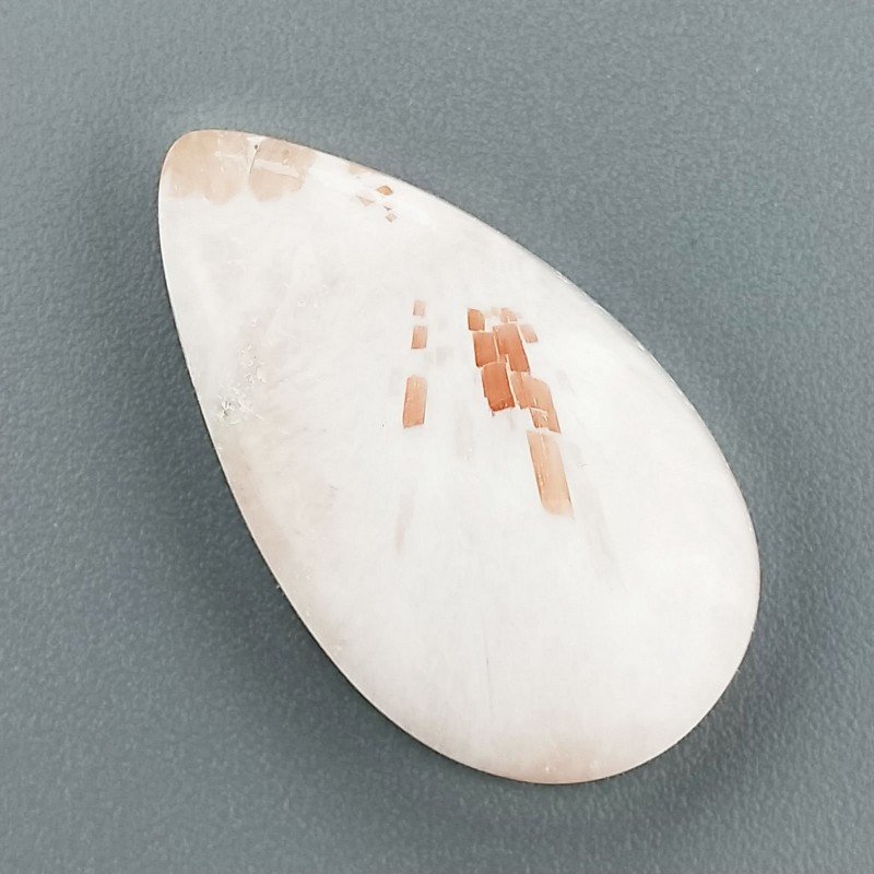 Scolecite Rosa Naturale Forma Goccia Piatto Cabochon Liscio Fatto a Mano 25X14X5mm 2,55gm 1pz
