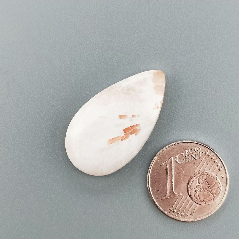 Cabochon di Scolecite Rosa Naturale Goccia, Piatto e Liscio, 25x14x5 mm, 2,55 g, Fatto a Mano