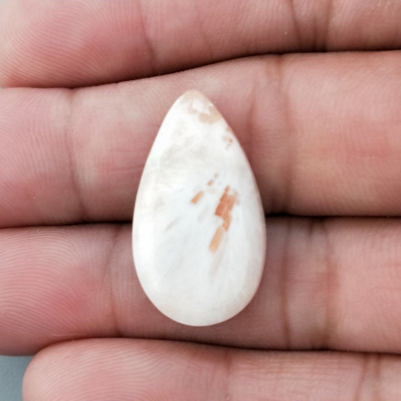 Scolecite Rosa Naturale Forma Goccia Piatto Cabochon Liscio Fatto a Mano 25X14X5mm 2,55gm 1pz