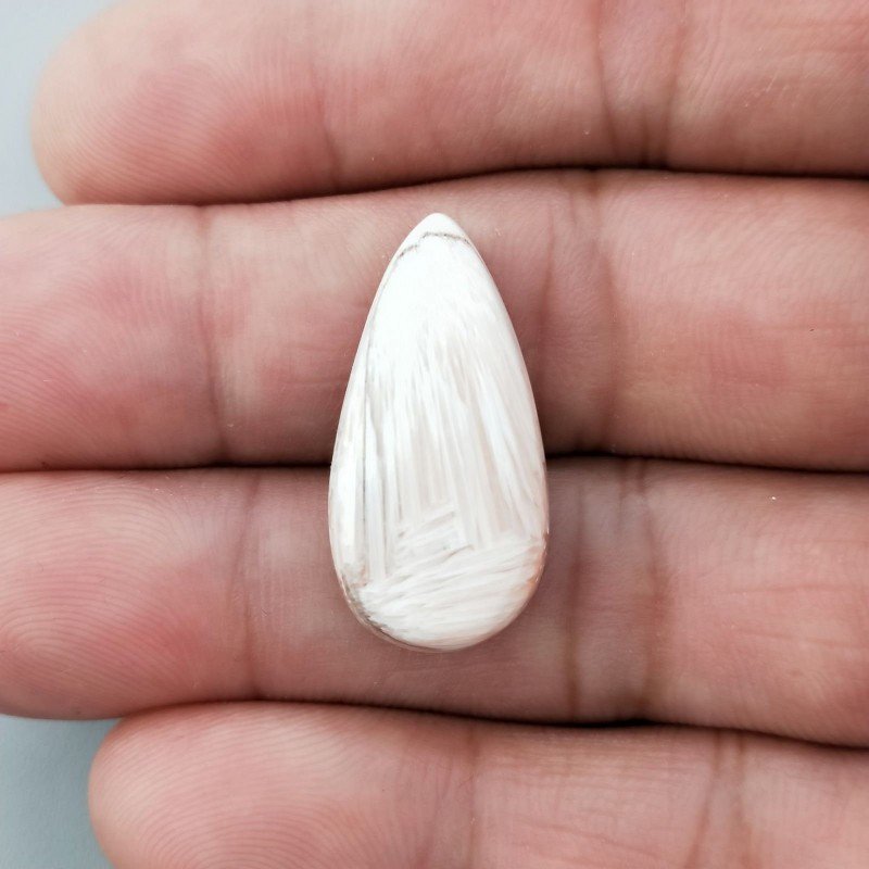 Scolecite Rosa Naturale Forma Goccia Piatto Cabochon Liscio Fatto a Mano 26X13X4mm 2,20gm 1pz