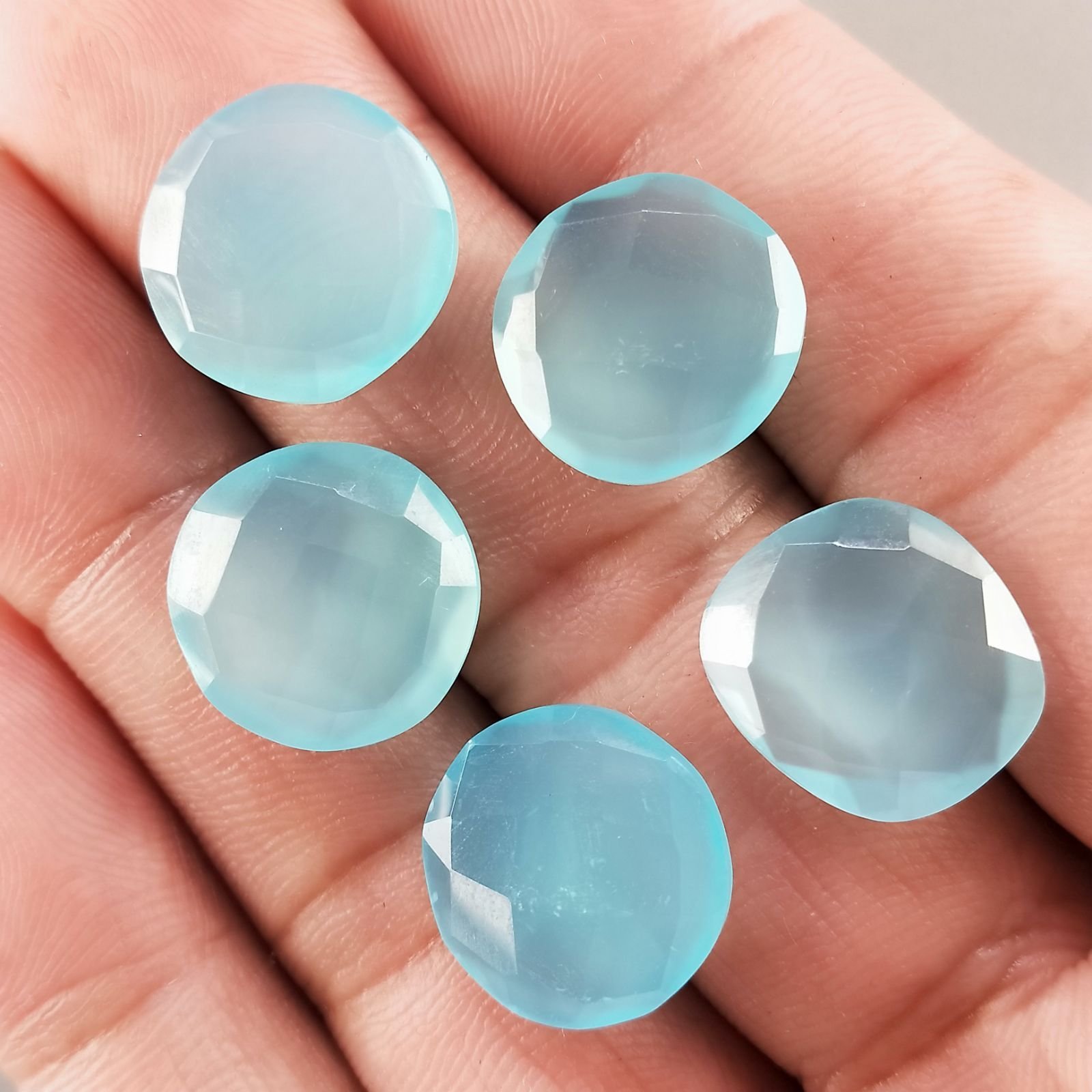 Calcedonia Blu Briolette Forma Irregolare Sfaccettato Fatto a Mano 12-16mm 1pz